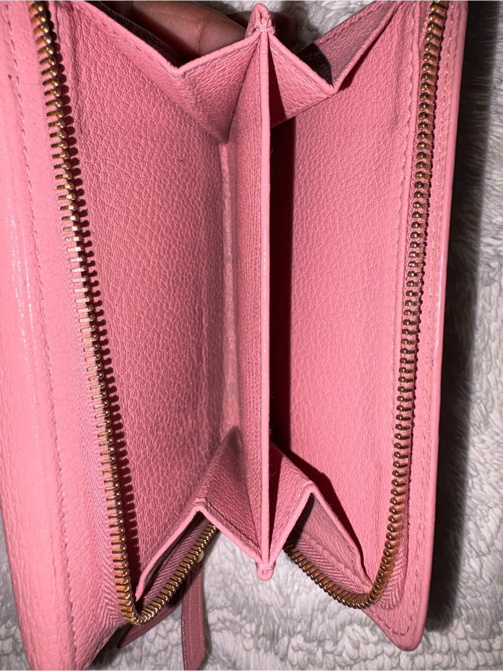 Miu Miu Rose Pink Zippy Leather Wallet with Gold Logo
